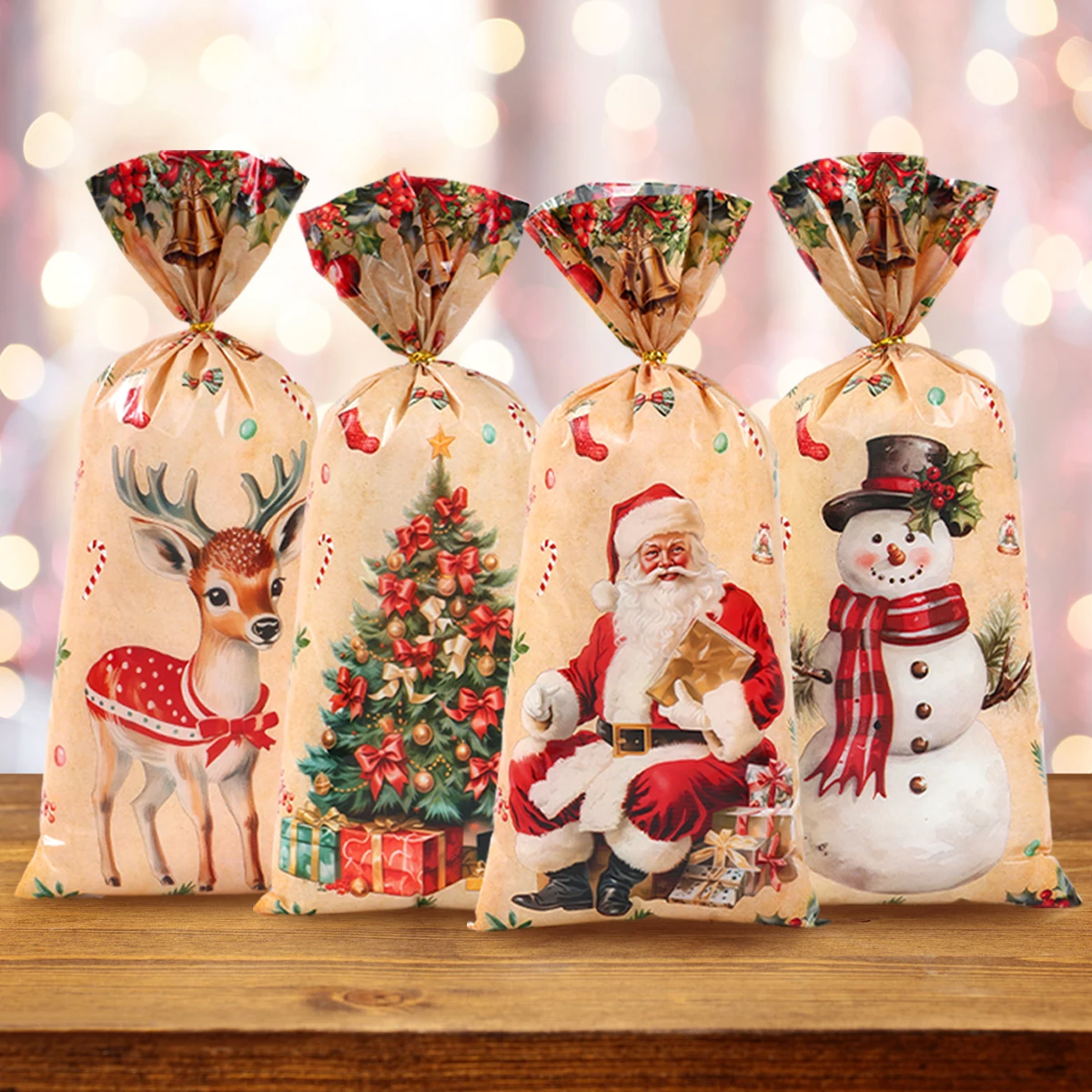 25/50/100pcs Christmas Retro Candy Bags Christmas Decoration 2024 Gift Bags Xmas Gift Bags Christmas Cookies Packing Bags 2025