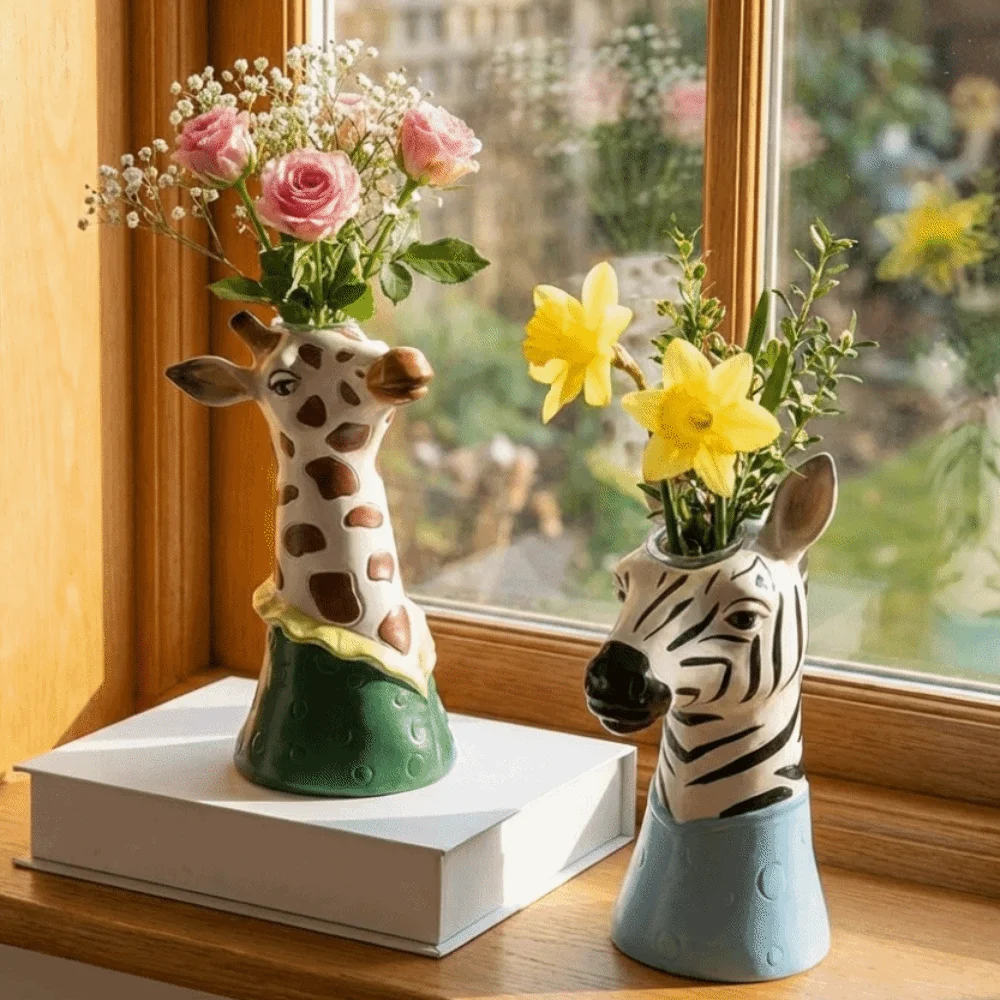 Unique Vinyl Art Vase Modern Childishness Animal Vase Floral Arrangement Decorative Giraffe Vase Interior Design