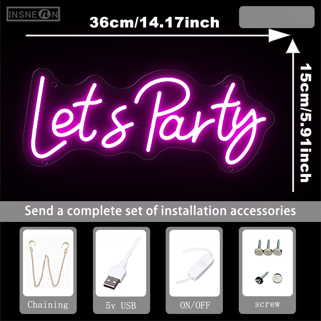 Lets Party Neon For Birthday Wedding Celebrations Club Bar Bedroom Party Store Wall Sign Decor Lamp Party Decor USB Neon Light