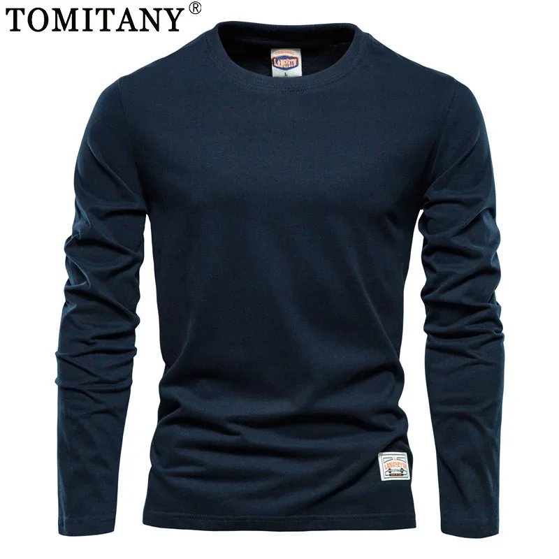Spring New 2025 100% Cotton Long Sleeve T-shirt Men Solid Summer Brand Mens T-shirts High Quality Male Tops Classic Man T-shirts