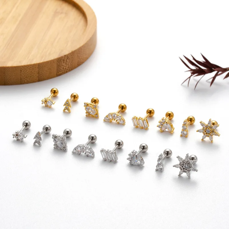 1Piece 20G Stainless Steel Zircon Cartilage Earring for Women 2023 Fashion 1.2mm Double-ended Screw Ear Studs Piercing Jewelry