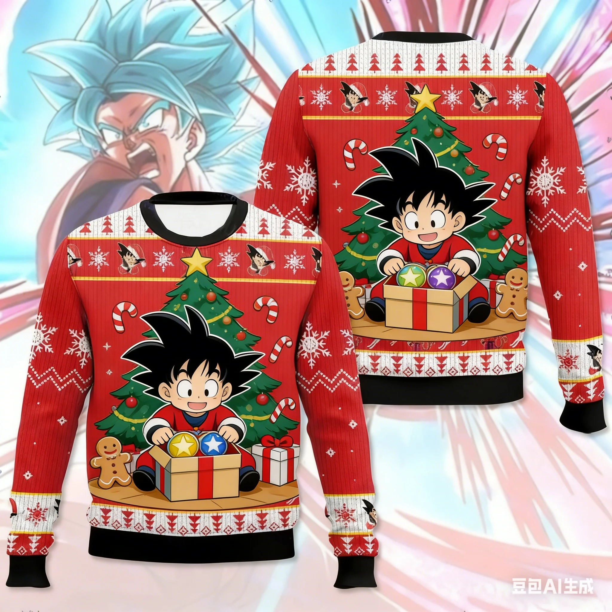

NewSweater Japanese Anime Goku Saiyan Bandai Dragon Ball 3D Hoodie Christmas Jersey Round-neck Shirt for Men and Children Sports