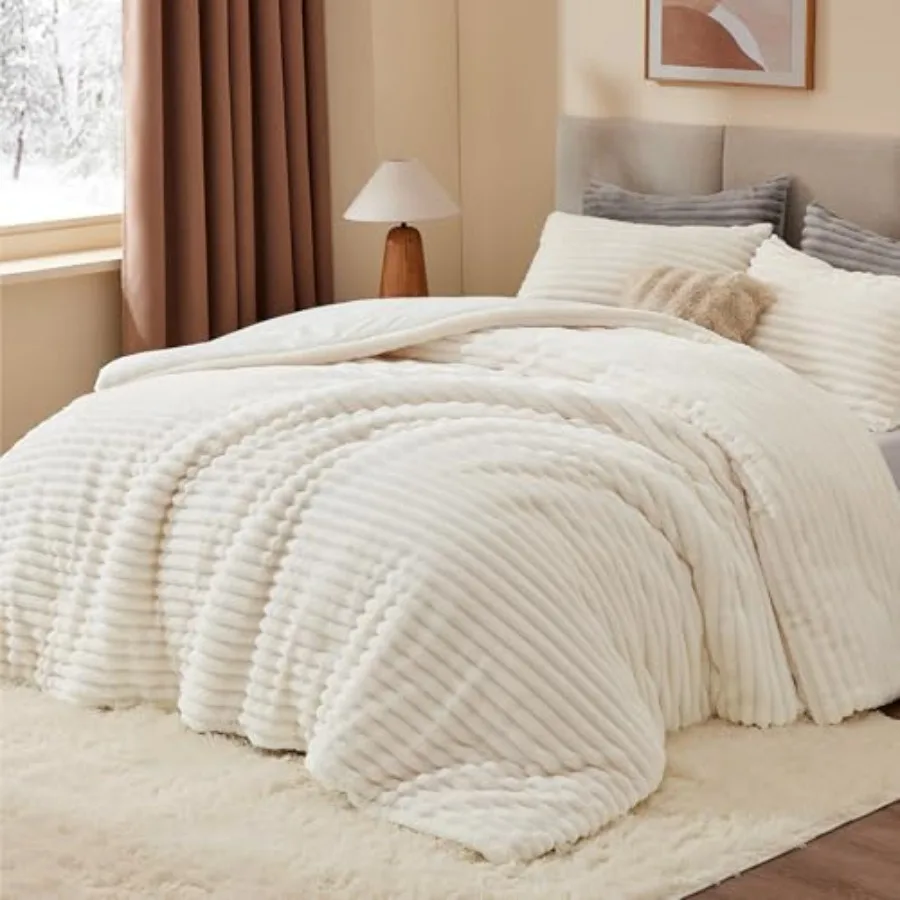 Fleece Comforter Set -Super Soft and Warm Fluffy Bedding, Luxury Fuzzy Heavy Bed Set for Winter with 2 Pillow Cases