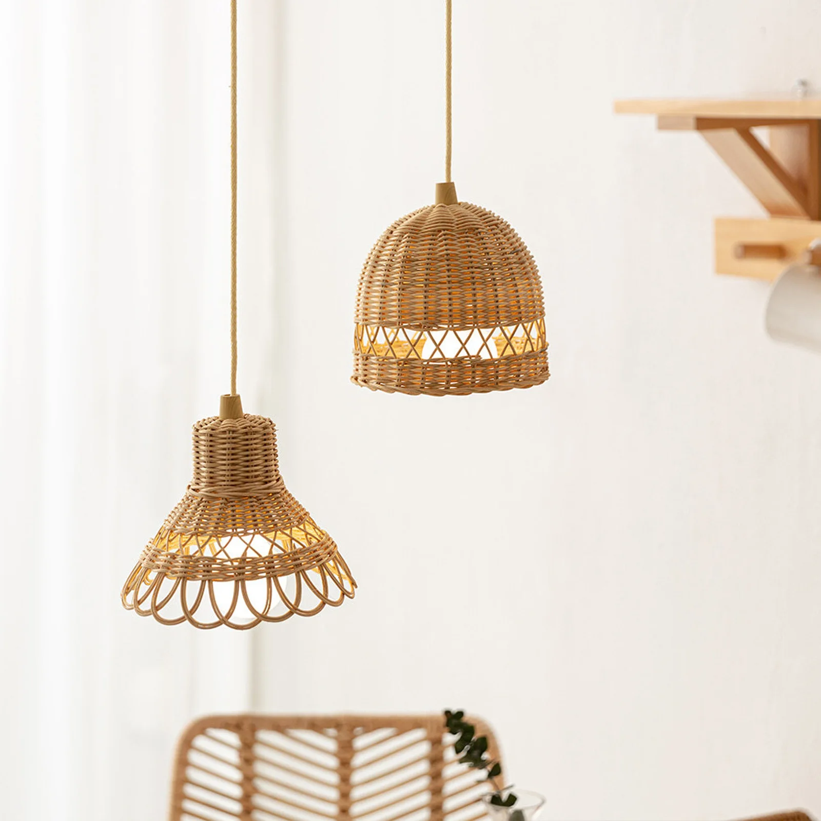 

Rattan Lampshade Handmade Natural Woven Hanging Ceiling Lamp Cover Vintage Chandelier Shade Decorative Light Fixture For Dining