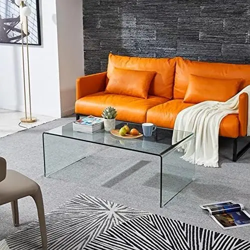 Tempered Glass Coffee Table for Modern Living Room Decor, Easy to Clean with Safe Rounded Edges and Durable Design