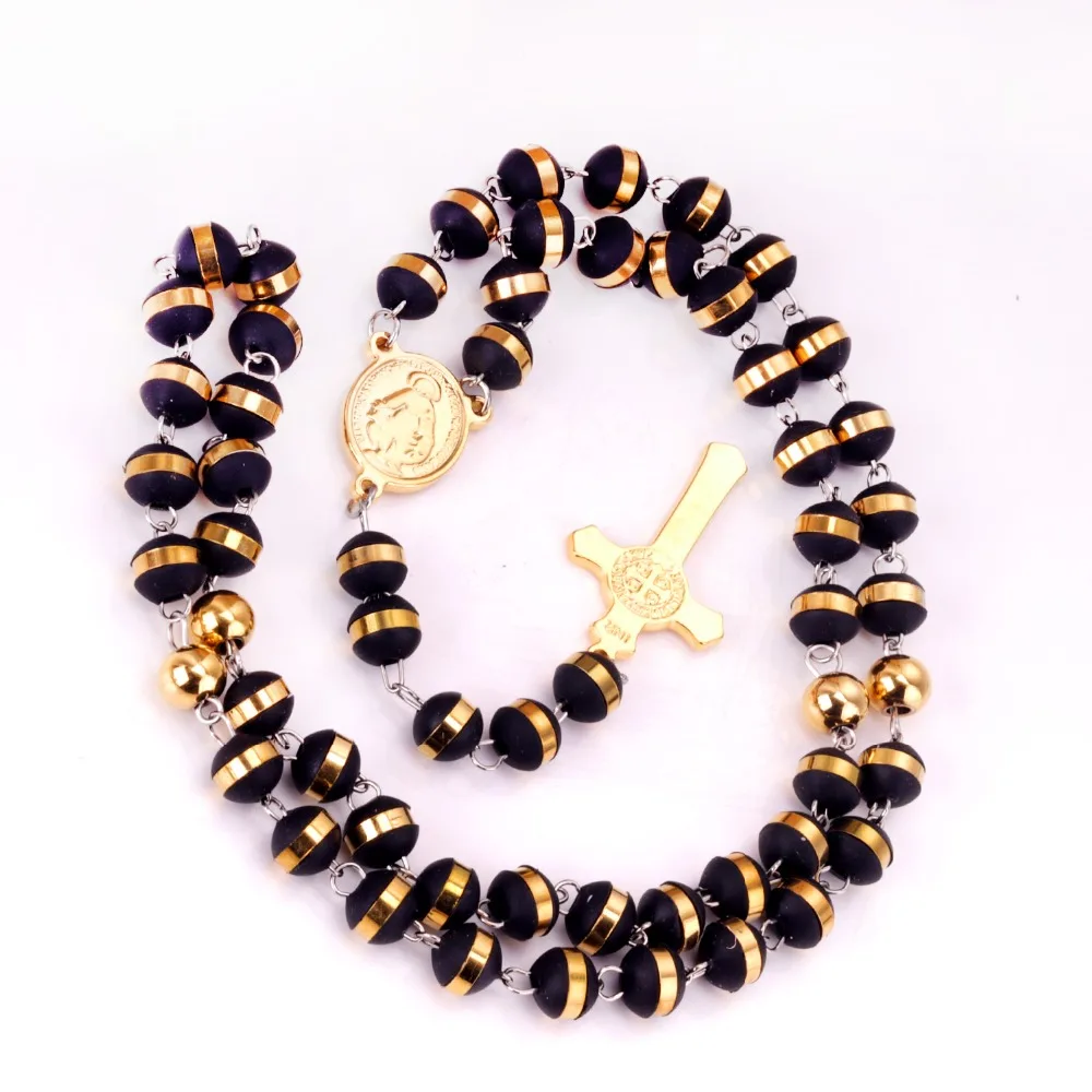 LUXUSTEEL الفولاذ المقاوم للصدأ قلادة طويلة مريم العذراء الصليب قلادة مع 35 سنتيمتر + 15 سنتيمتر موسع سلسلة من الخرز مجوهرات