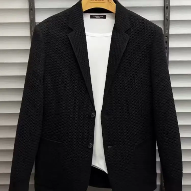 

Мужской вязаный костюм осень 2025: Новинка, модный, универсальный, повседневный, приталенный, однобортный, для дома и улицы