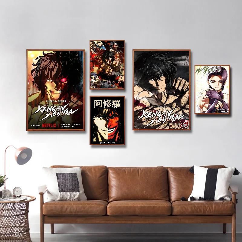 Anime Kengan Ashura Poster Self-adhesive Art Waterproof Paper Sticker Coffee House Bar Room Wall Decor