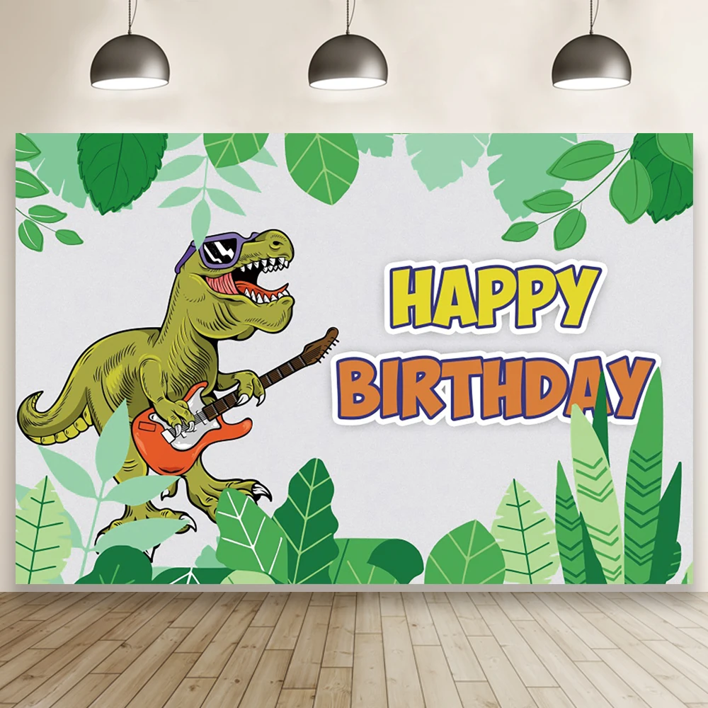 

Dinosaur Jungle Kids Happy Birthday Background Green Leaves Woodland Animals Photography Safari Party Decoration Customize Props