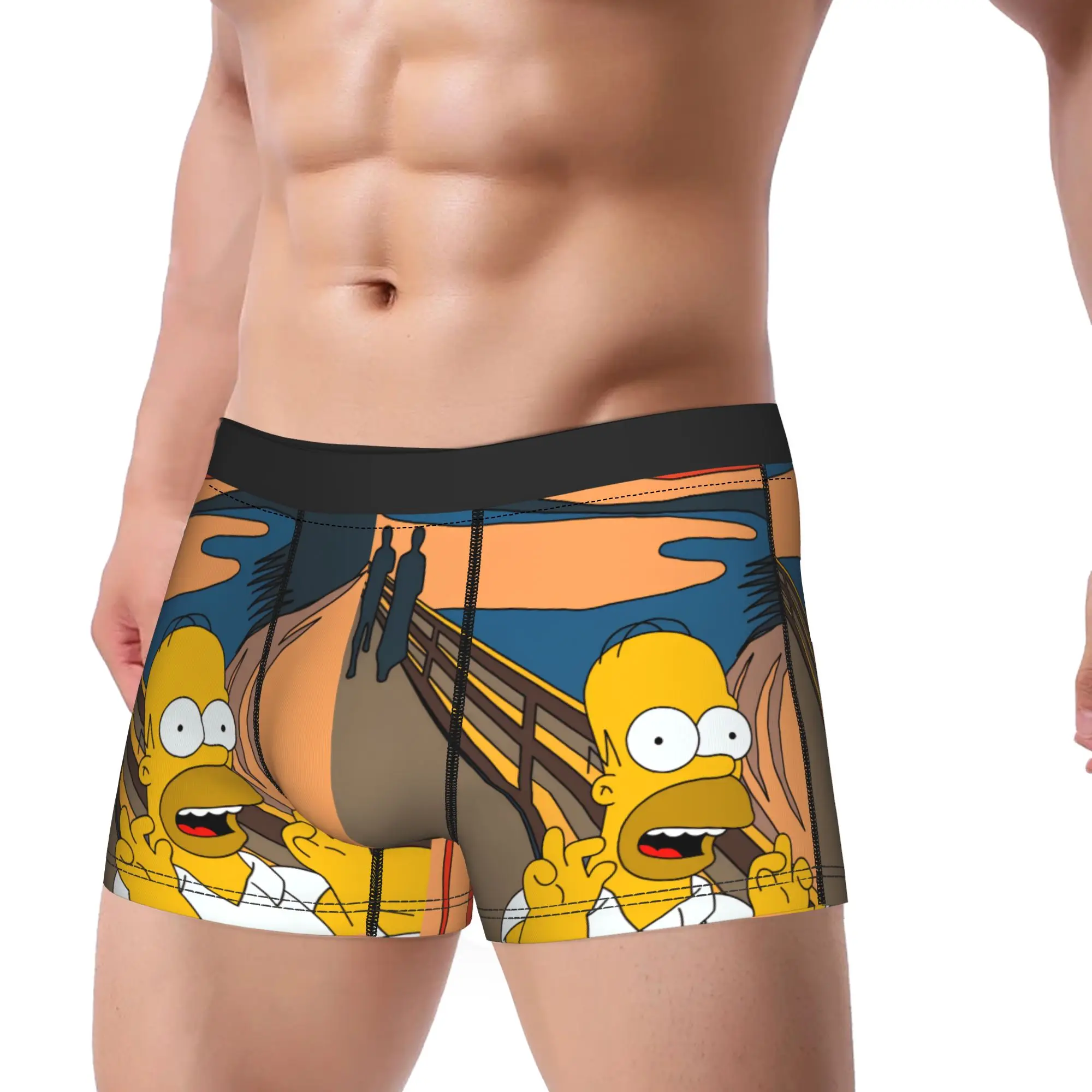 Fun S-Simpsons The Scream Parody Art Boxershorts Pouch Underwear Hot Sale Printing Boxer Brief Breathable Men's Underpants