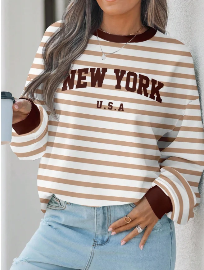 

Осенне-зимняя толстовка с круглым вырезом, американская уличная полосатая рубашка Y2k, большие размеры для женщин, для взрослых и детей, одинаковый стиль с 3D принтом