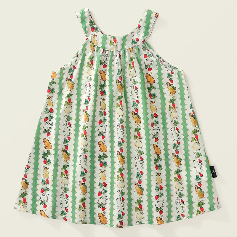 

2025 New Summer Little Girl Clothes Toddler Dresses Korean Fashion Cartoon Cute Print Stripe Sleeveless Cotton Kids Dress BC1055