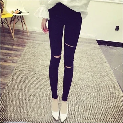 Women's Hole Punching Slimming Leggings Black Nine Points Thin New Style Spring Autumn Outwear Pencil Skirt Bottoms