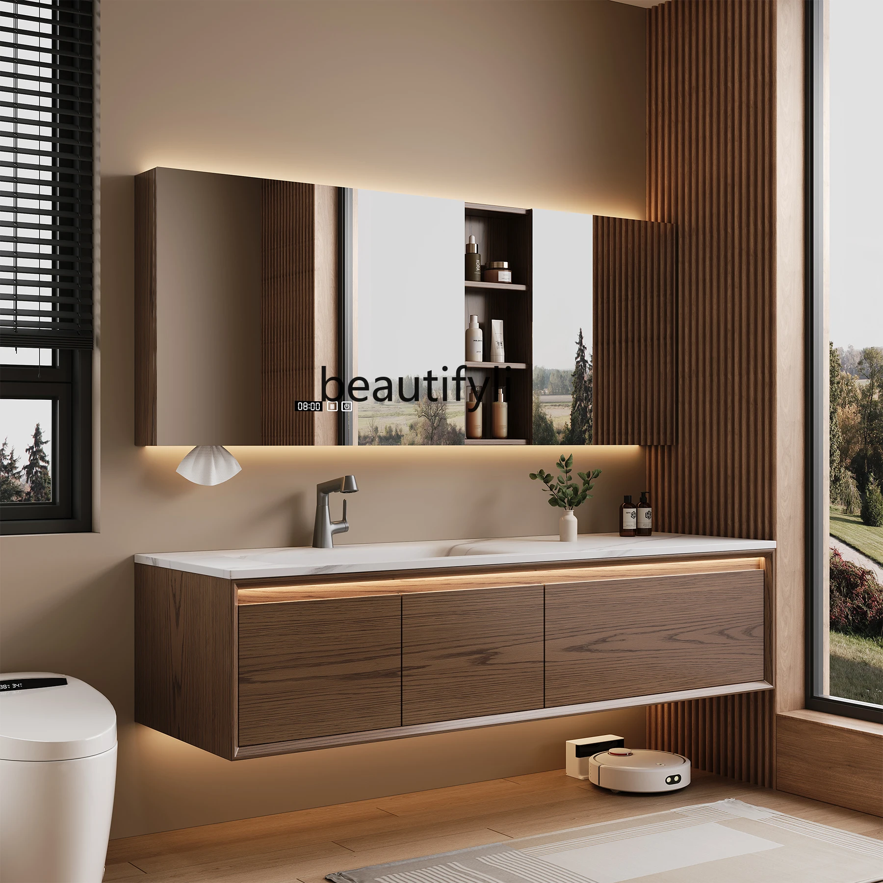 

Washing table rock slab bathroom cabinet combination oak bathroom seamless integrated basin customization