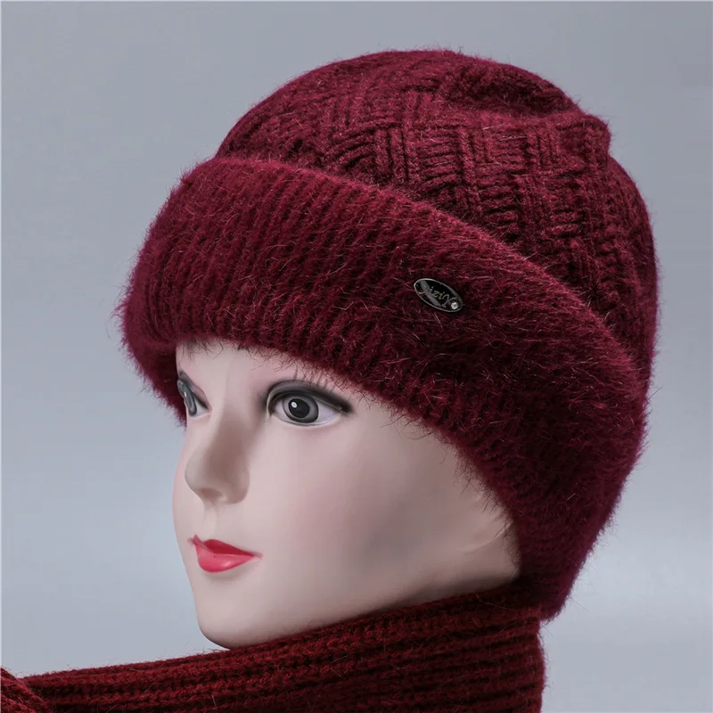 2024  sense Old man hat female grandmother winter rabbit wool knitted warm mother in the elderly velvet cold old lady hat