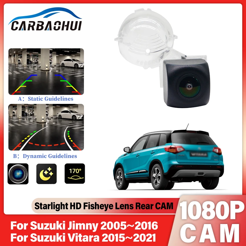 Fish Eye Rear View Camera For Suzuki Jimny 2005~2016 Vitara 2015~2021 HD Night Vision Backup Reverse Parking CVBS Camera Monitor