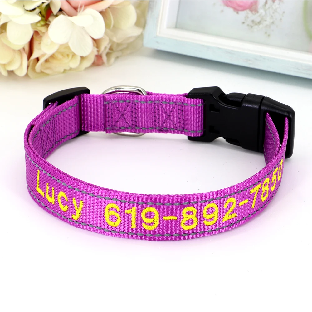 Personalisierte bestickte Hundehalsbänder aus Nylon, individuelles Welpen-ID-Namenhalsband für kleine, mittelgroße und große Hunde, verstellbares Haustierhalsband – Detail 14