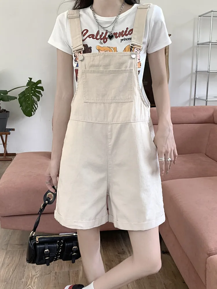Denim Overall Shorts for Women Spring Fall 2026 New Design Youthful Slim Loose Wide-Leg Culottes Army Green Beige Suspenders