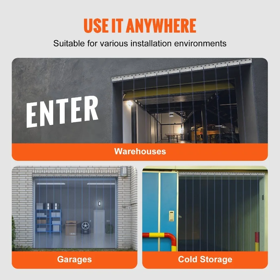 Strip Curtain 96 Height x 72 Width 0.08 Thickness 12PCS Clear PVC Strip Door Curtain Freezer Curtain Plastic Door Strips for W