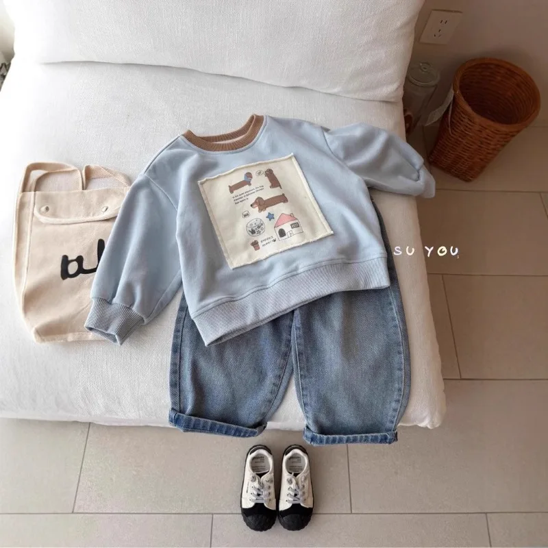 UNITIM Herbst Kinder Jungen Sweatshirts mit Hundemotiv Kinder Babys Jungen Pullover Lässiger Rundhals-Kragen Kleinkinder Jungen Langarm – Detail 1