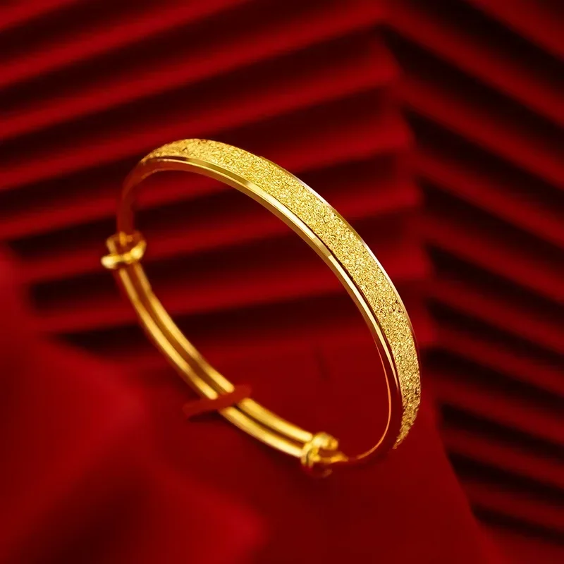 

9999 Real Gold 24K Boutique Nail Sand Push-pull Bracelet Women's Gold Scrub Car Lace Bracelet