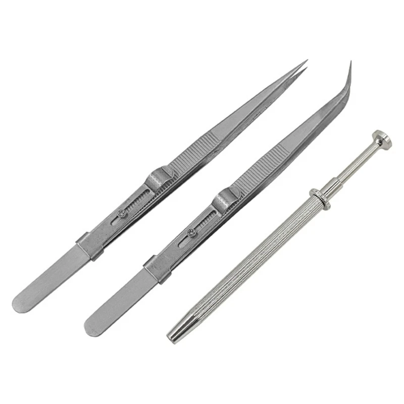 

3Pcs Beading Tweezers Set Stainless Steel Jewelry Crafting Tools Diamond Holder