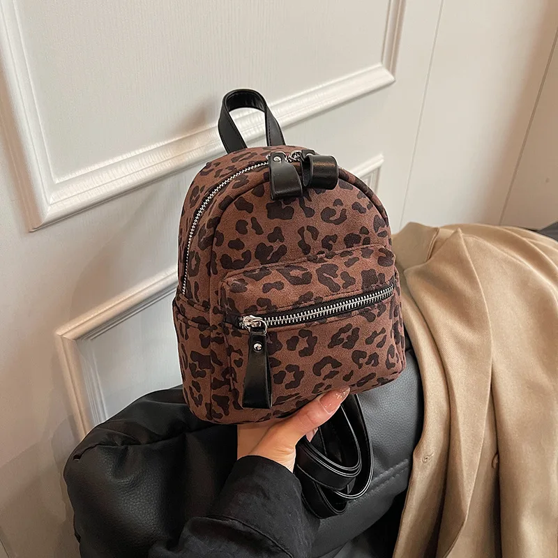 2024 Autumn New Leopard Print Women's Backpack Going Out Shopping Commuting Fashion Versatile Mobile Phone Mini Backpack