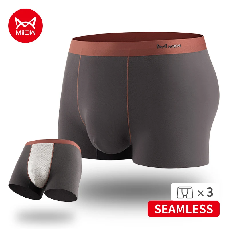 

MiiOW 3pcs Antibacterial Men's Underwear Boxers Seamless Sexy Man Panties Threaded Fabric Breathable Men Underpants Boxershorts