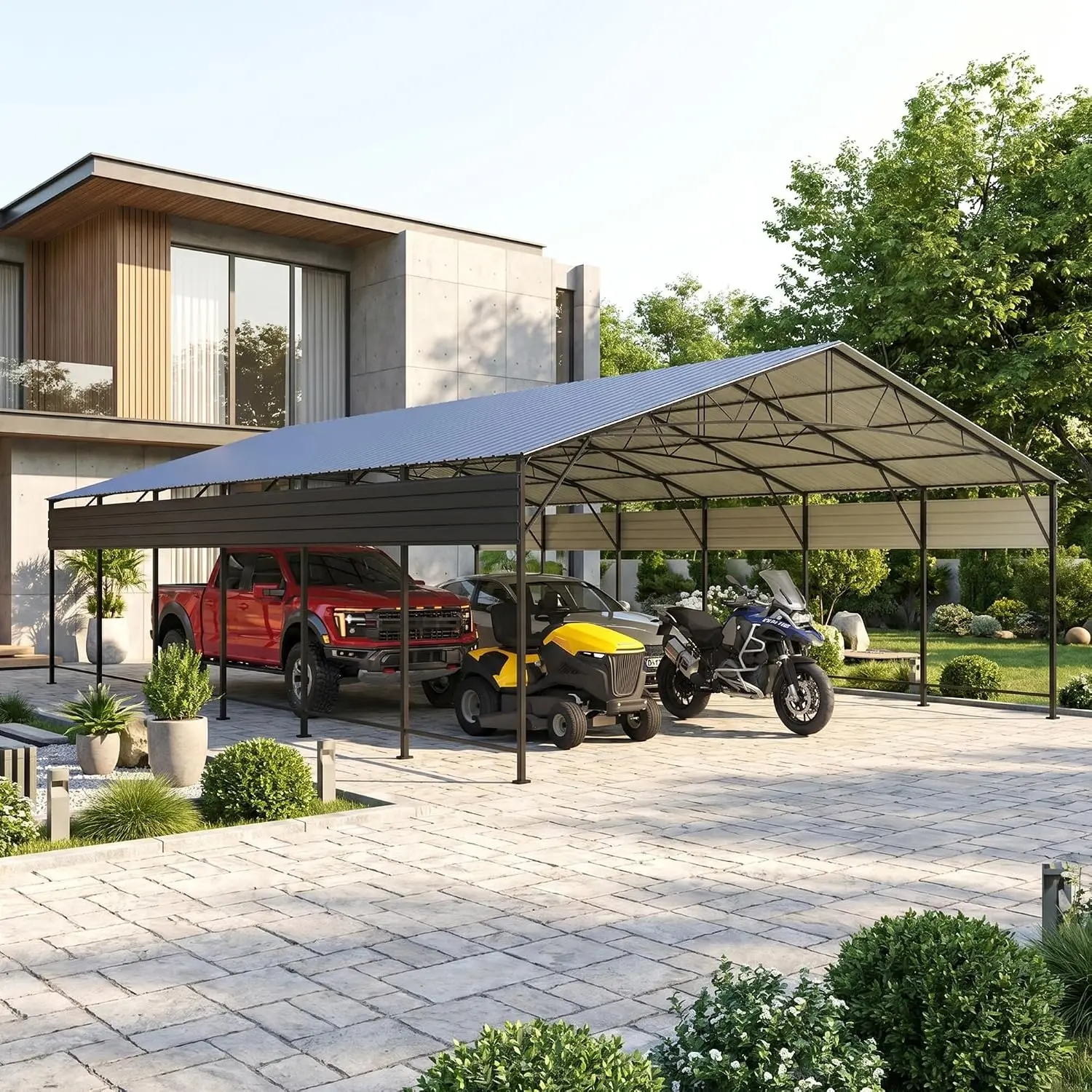 20x30 FT Metal Carport, Heavy Duty Oversized Carport with Reinforced Frame and Galvanized Steel Roof, All-Weather, Customized