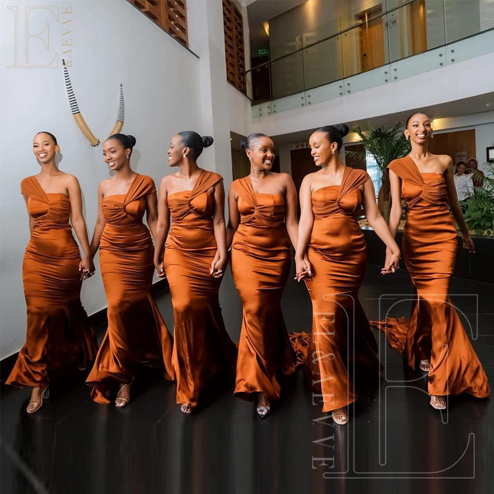 Elegant Gowns for Weddings Burnt Orange Satin Bridesmaid Dresses One Shoulder Weddings Party Dress Robe Customized