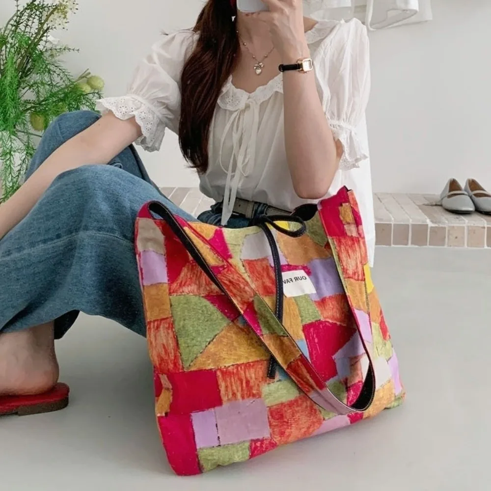 

Portable Cloth Double Sided Denim Bag Korean Style Flower Denim Shoulder Bag Large Capacity Handbag Bohemian Messenger Bag Class