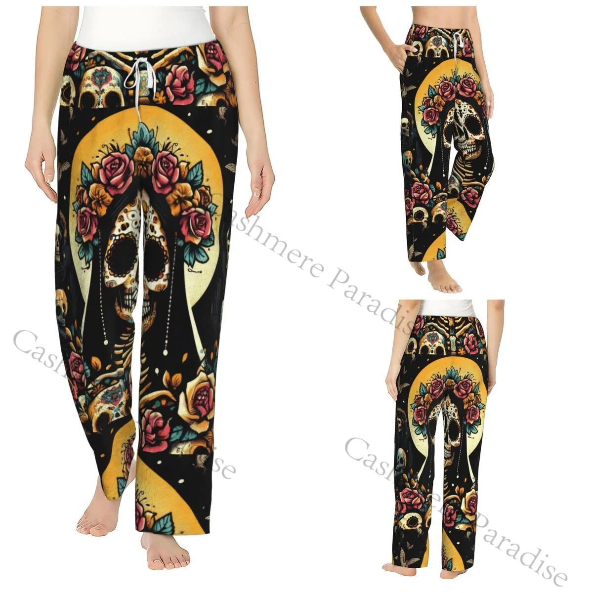 

Mexican Catrina Girl Day Of The Dead Sugar Skull Women Sleep Pants Warm Flannel Lounge Pants for Winter Nights