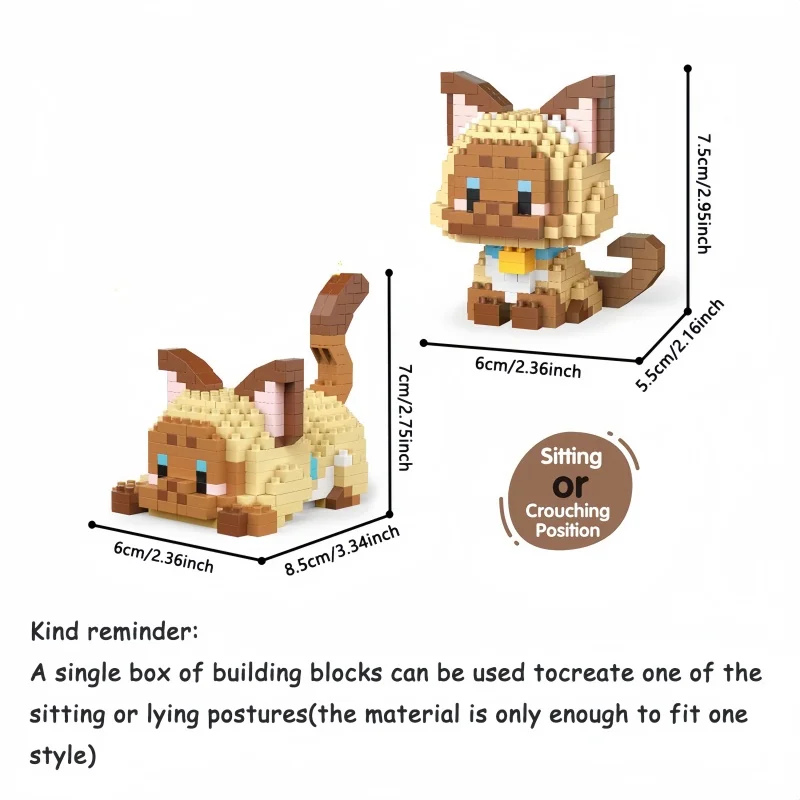 Niedliche Mini-Katzen-Mikro-Bausteine – Zwei Montagemethoden, Endloser Spaß, Neujahrsgeschenk für Mädchen, Einfache Puzzle-Dekoration – Detail 11