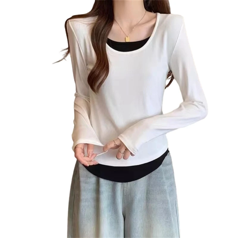 Women's Casual Long Sleeve Neck Fitted Crop Tops Streetwear