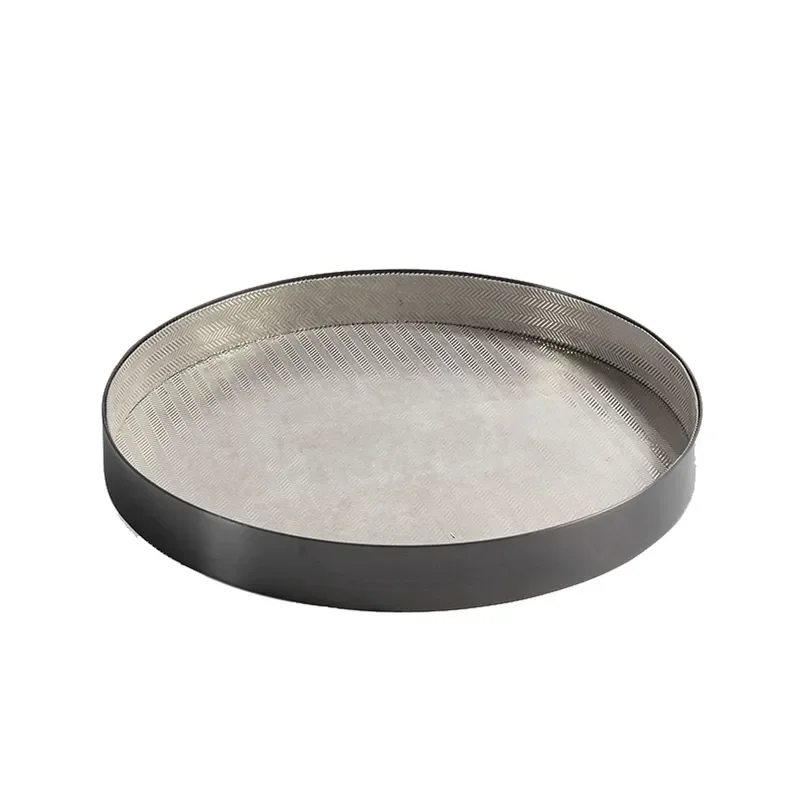 Modern simple light luxury metal leather round high-end tray model room study dresser bedroom decoration ornament