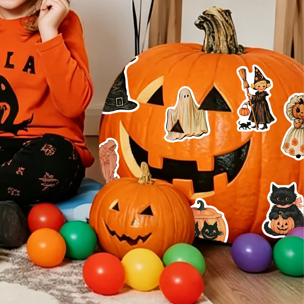 50 Stück Retro-Halloween-Aufkleber Vintage-Kürbis-Geister-Graffiti-Aufkleber für Laptop, Handy, Scrapbook, Tagebuch, DIY-Ästhetik-Aufkleber – Detail 8