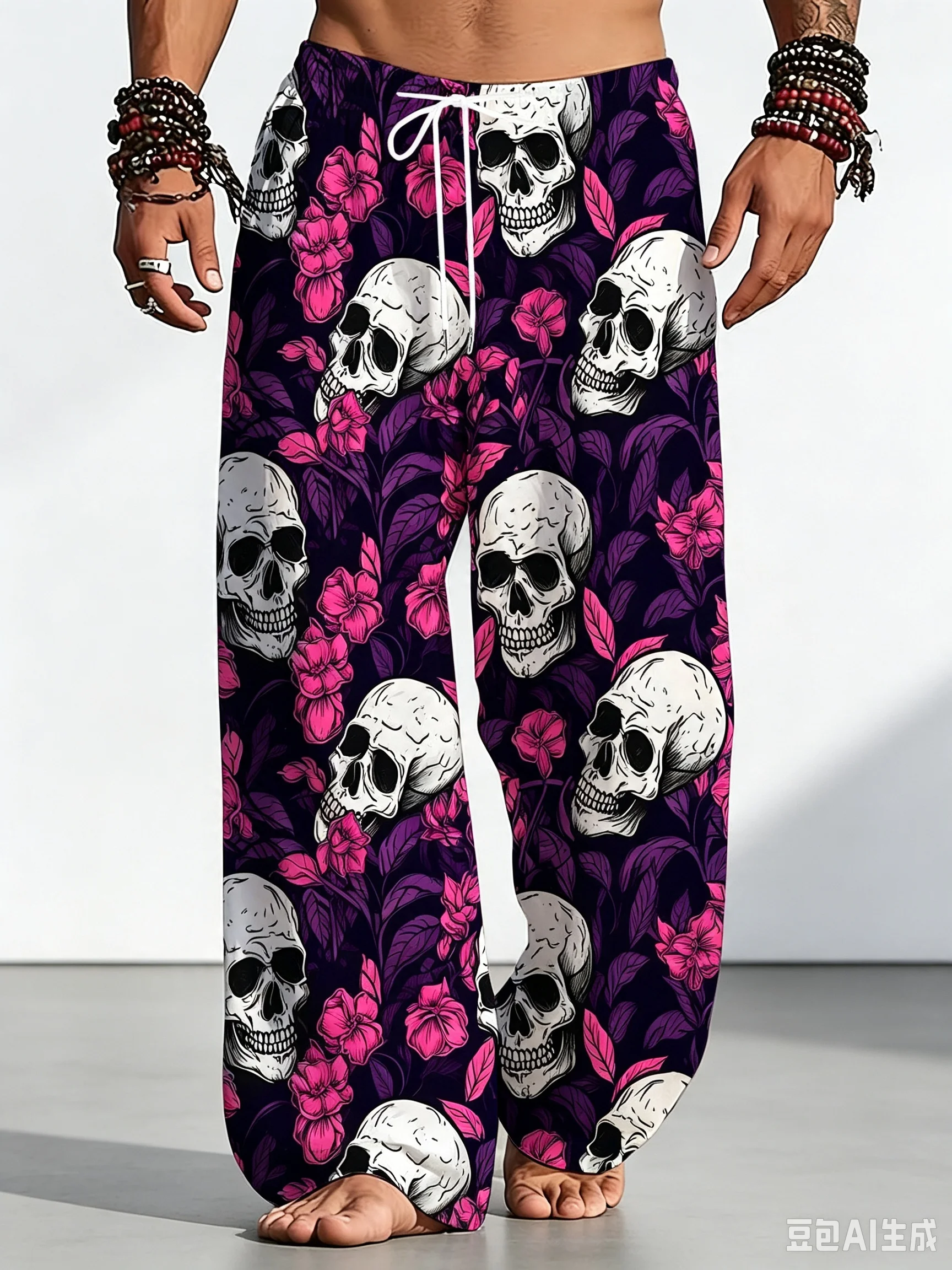 New Arrivals Gothic Tribal Skull Unisex Straight Leg Pants Abstract Thorn Graphic Trousers Dark Streetwear for Club Daily Casual