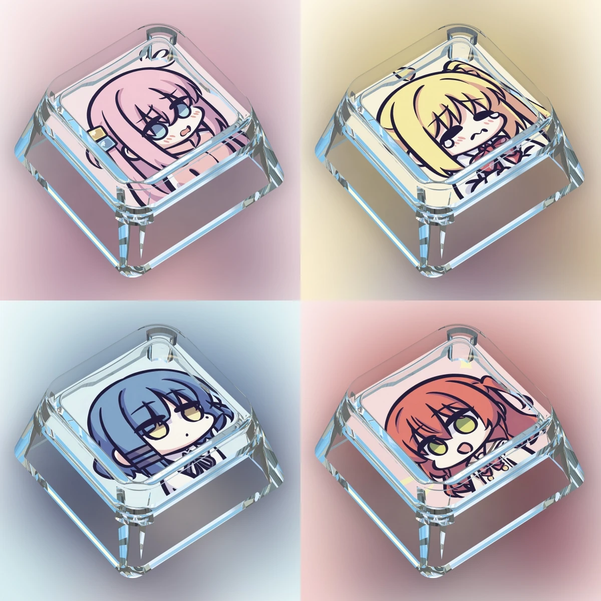4 Modelle zum Selbermachen: Bocchi The Rock! Yamada Ryo mechanische Tastatur-Tastenkappe, transparent, lichtdurchlässig, mechanische Tastenkappen, Geschenk, Spielzeug