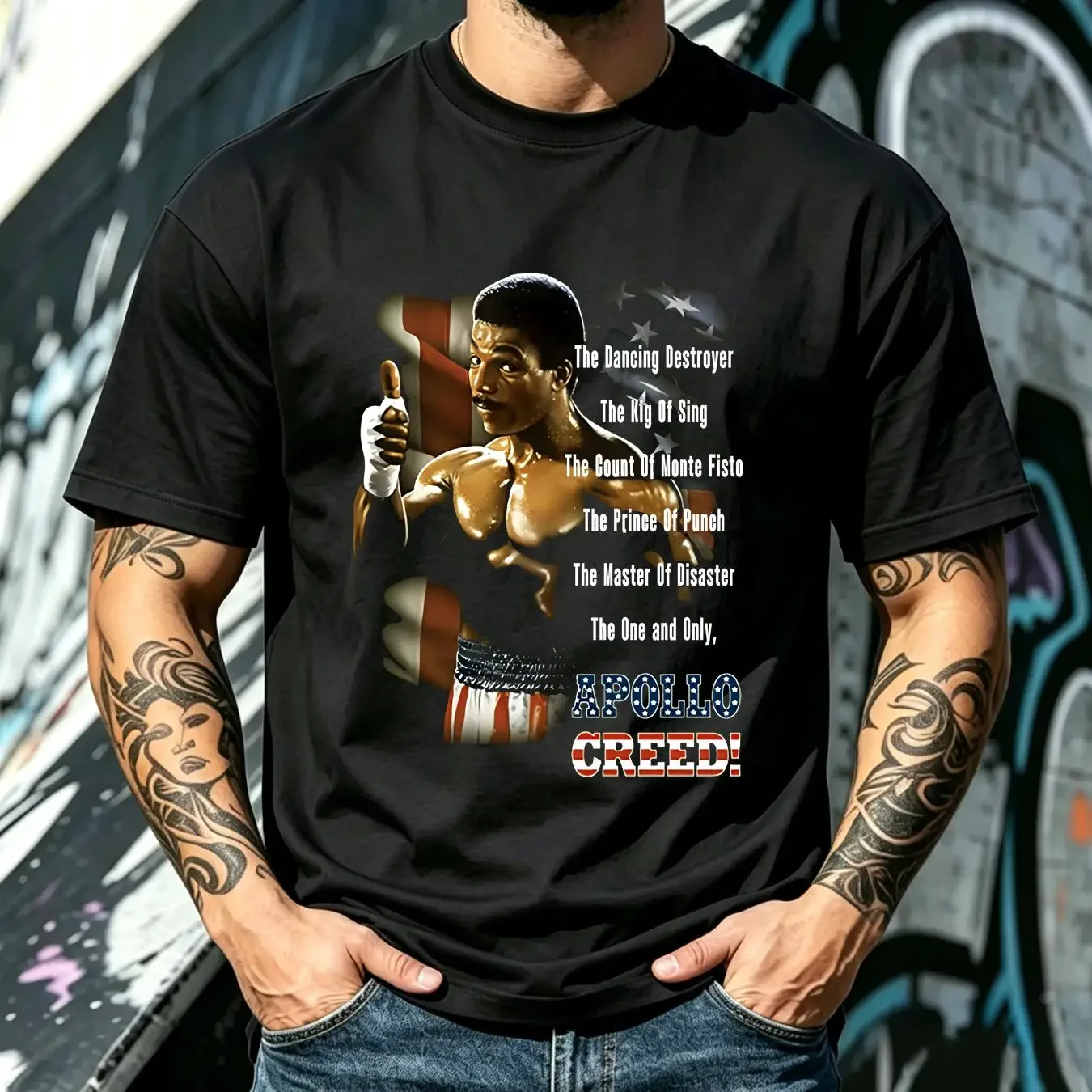 washed T Shirt Apollo Creed Black 2011 size L vintage Washed Soft fashion Unisex Versatile Top For Everyday Wear Comfortable