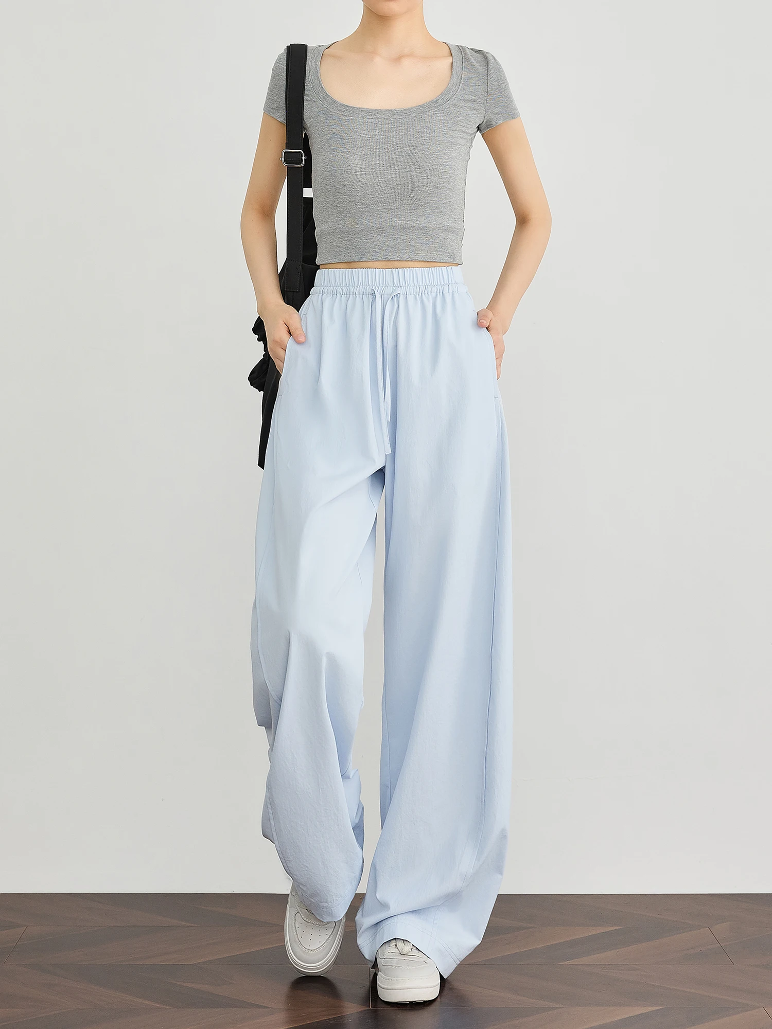 

Женские ультратонкие брюки TUMPUS с высокой талией и широкими штанинами, длинные брюки-бананы свободного кроя, охлаждающие, струящиеся