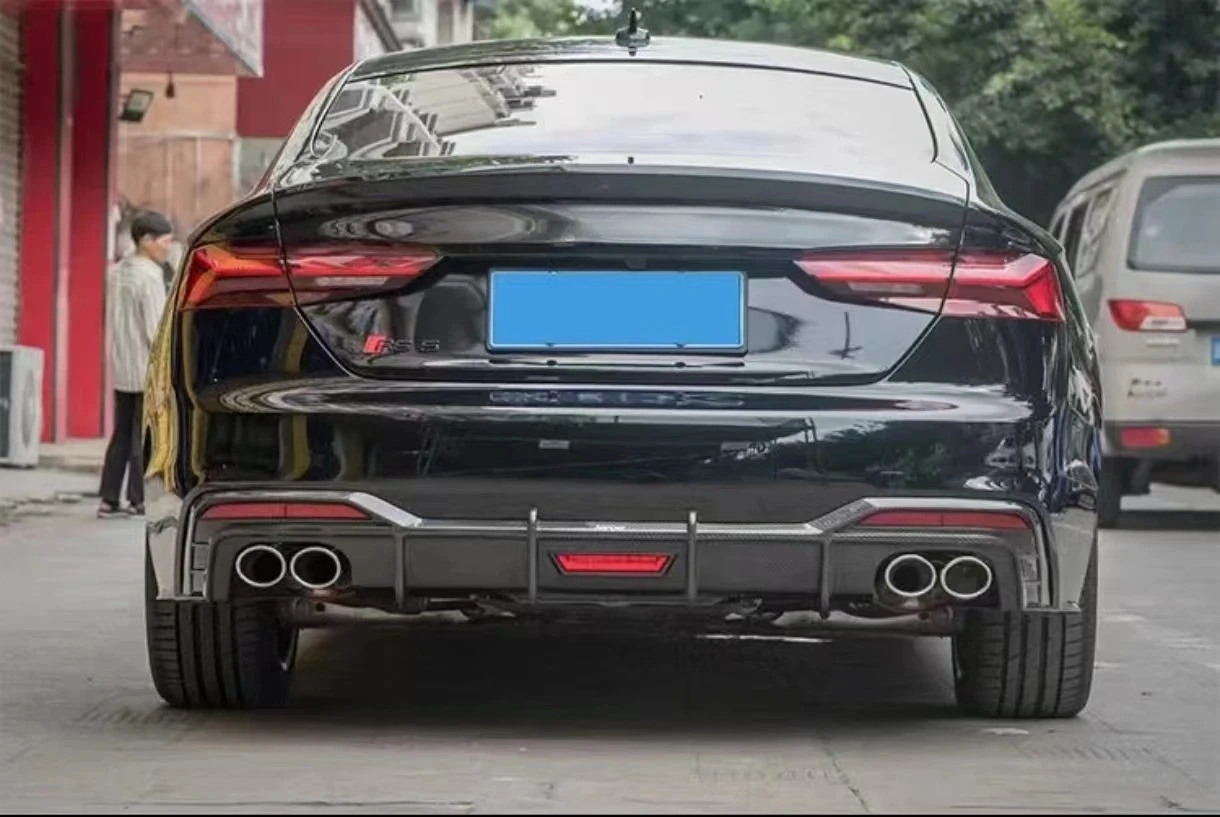 Carbon Fiber Car Rear Bumper Diffuser Lip Spoiler with Led Light Accessories forAudi A5 Sline S5 Sport 2021-2022 Back Plate