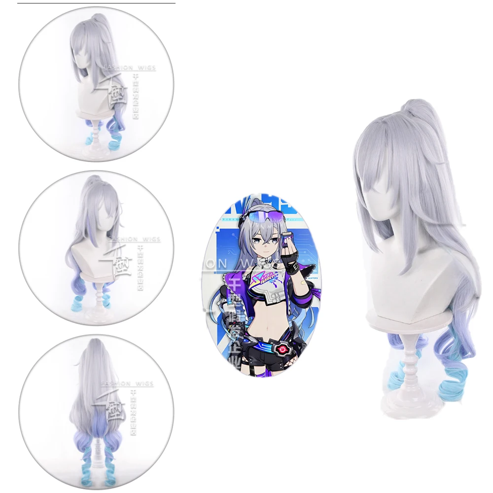 85cm Long Gradient Anime Silver Wolf Lv.999 Cosplay Wig Heat Resistant Synthetic Hair Star Rail Role Play Wig Comic Con Party