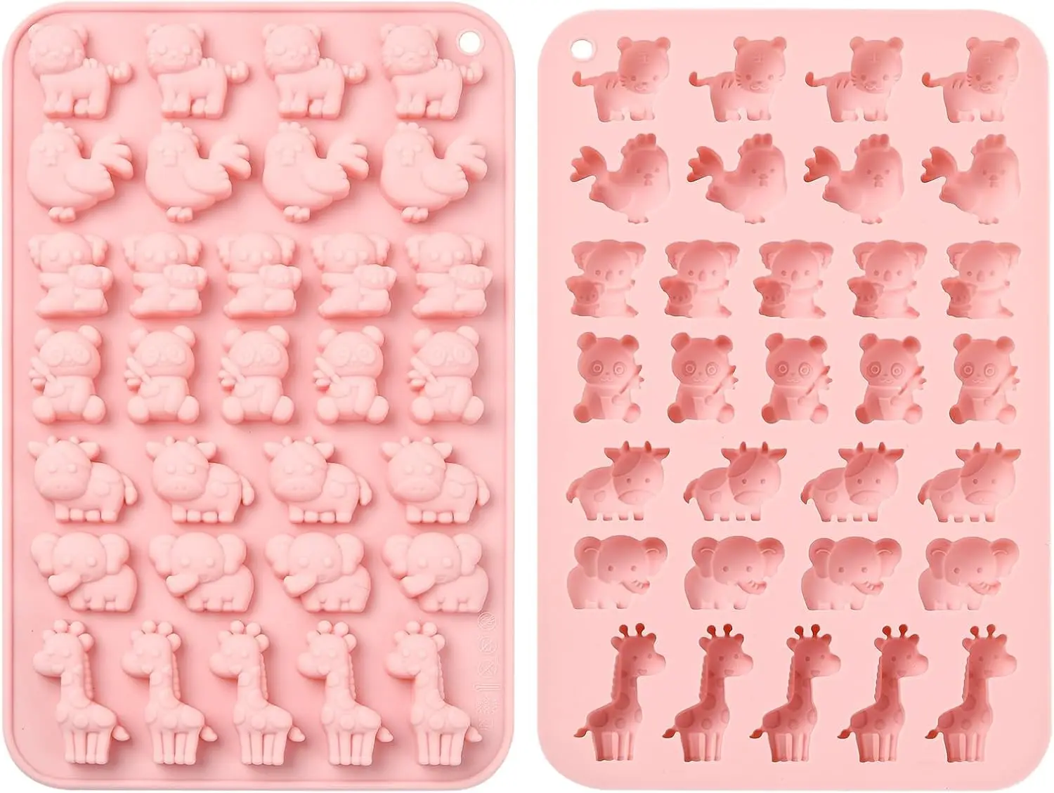 31 Cavity Cow Silicone Molds Tiger Elephant Chicken Animal Shaped Fondant Cake Candy Chocolate Molds for Baking Cake Decorations