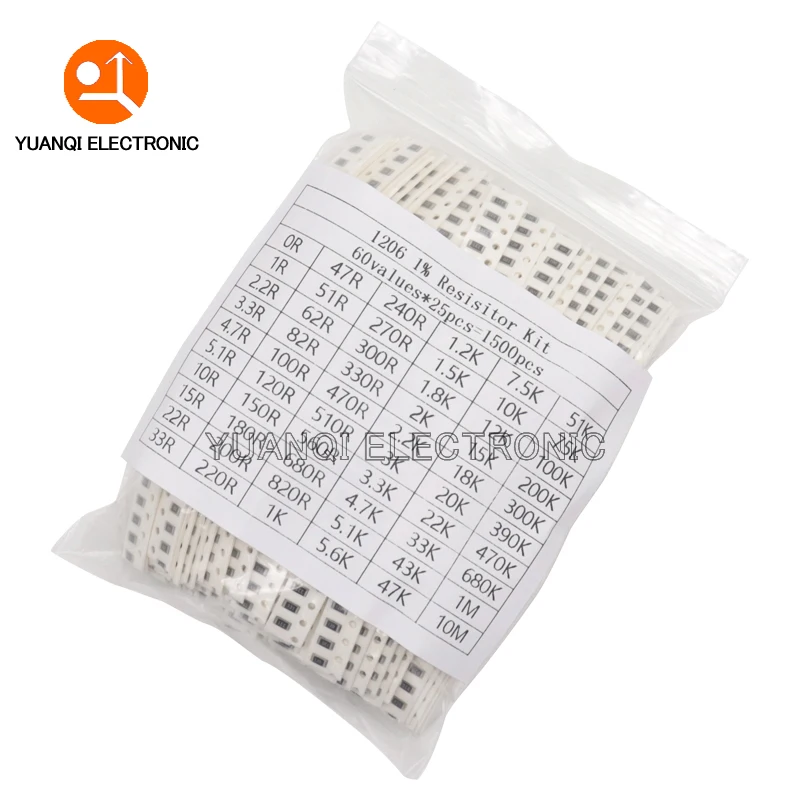 1500pcs 0603 0805 1206 SMD Resistor Assorted Kit 1R - 10M ohm 1% 60valuesX 25pcs Sample Bag