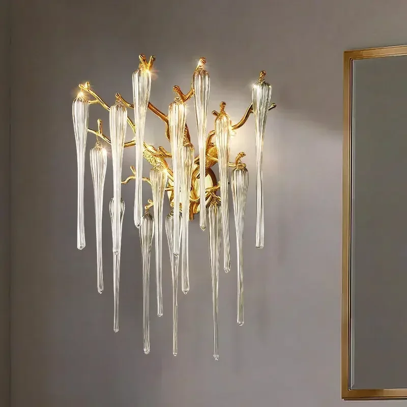 Gold crystal wall lamp luxury living room bedroom bedside lamp LED modern aisle corridor lighting