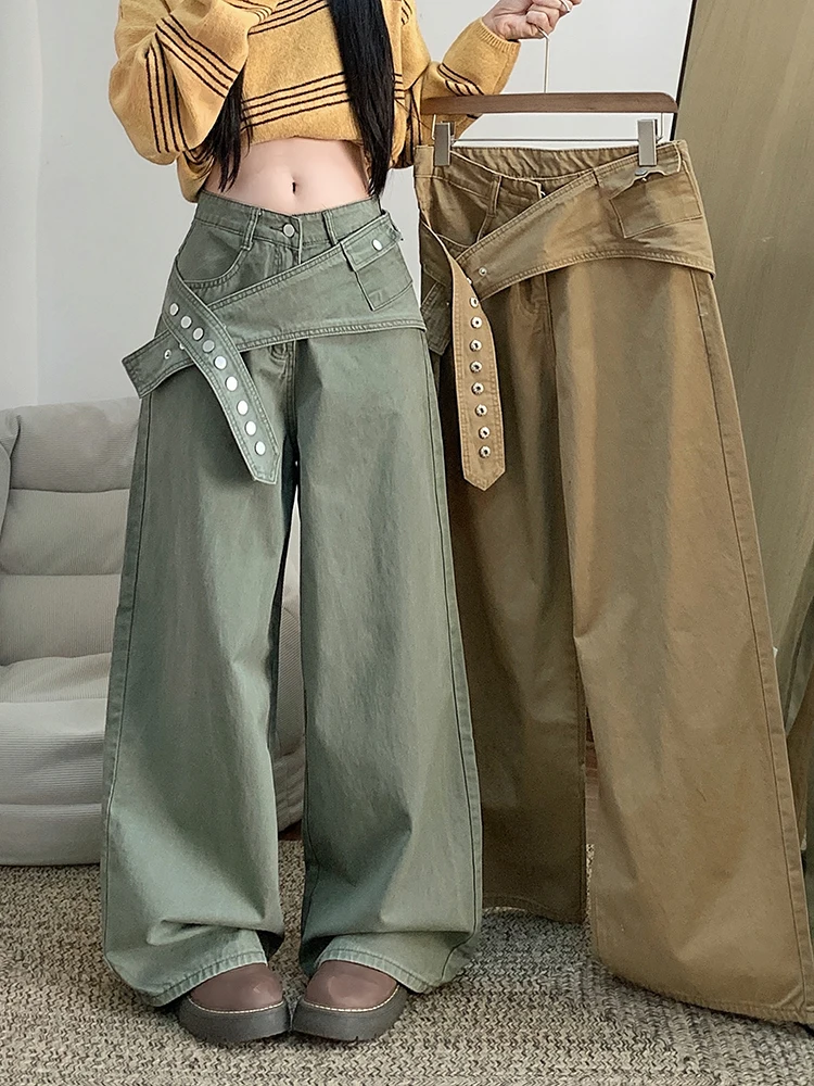 

Y2K Vintage Cargo Jeans Women Loose Casual Butt Curtain Wide Leg Denim Pants Streetwear Retro High Waist Pure Cotton Trousers