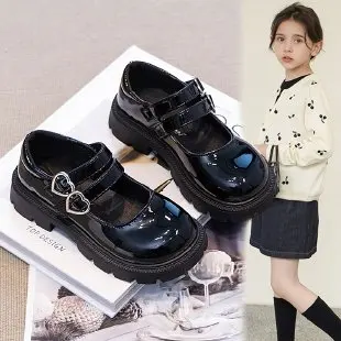 Girls 2024 Thick Soled Love Buckle Shoes New Retro Student Single Small Leather Shoes for Girls