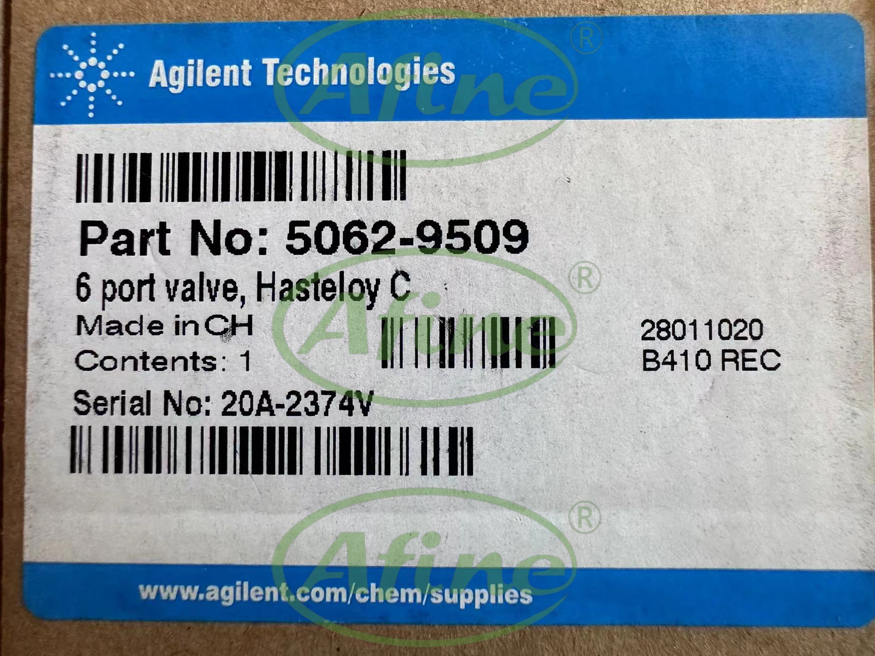 AFINE (Agilent 5062-9509), 6-Port Replacement Valve, 400 psi/225 °C Max, Hastelloy for Gas & Liquid Sampling