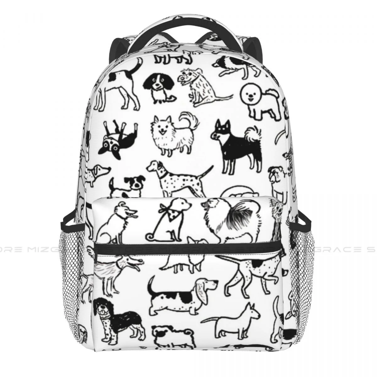 Black White Dogs Pattern Casual Knapsack for Men Women Shiba Inu Student Books Backpack School Laptop Bag Soft Rucksack