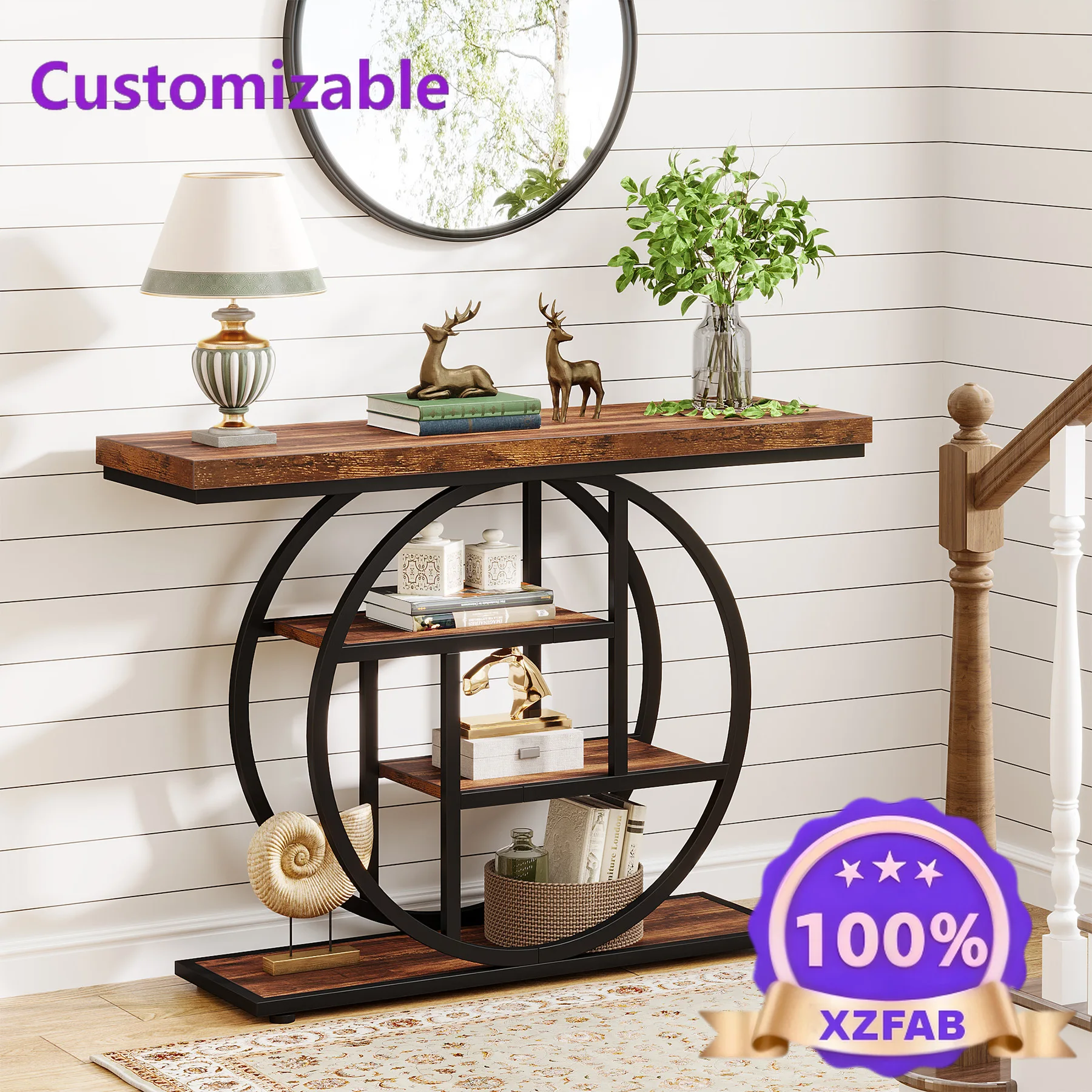 Factory Direct 2026 Entrance table, American retro log wind corridor strip table, living room entry non-solid wood table case co